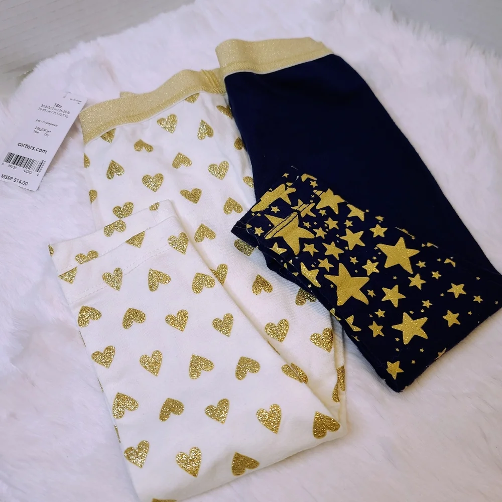 LOT OF 2 Carters Gold Sparkly leggings girls 12&18 months